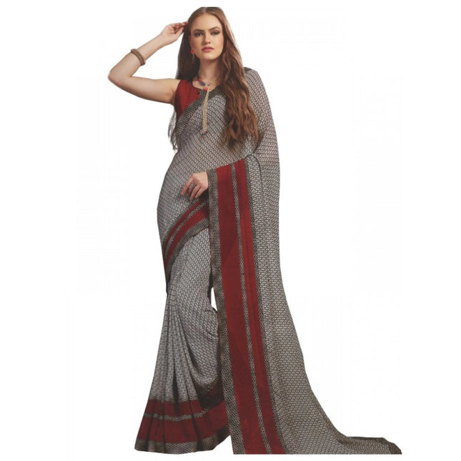 महिलाओं के लिए जॉर्जेट डिजिटल प्रिंटेड साड़ी (ग्रे, लाल, 6.25 मीटर)