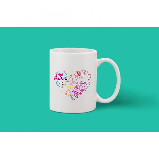 प्रिंटेड सिरेमिक कॉफी मग - 1 पीस, सफ़ेद, 11oz