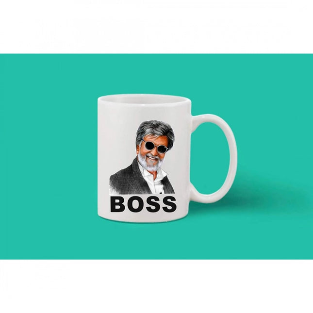 प्रिंटेड सिरेमिक कॉफी मग - 1 पीस, सफ़ेद, 11oz