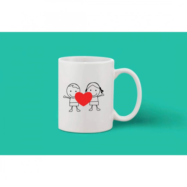 प्रिंटेड सिरेमिक कॉफी मग - 1 पीस, सफ़ेद, 11oz