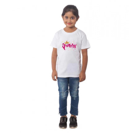 Girls Cotton Princess Half Sleeve TShirt (White)