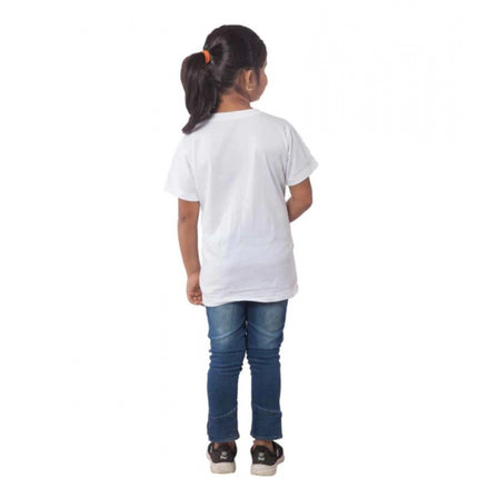 Girls Cotton Panda Glass Half Sleeve TShirt (White)
