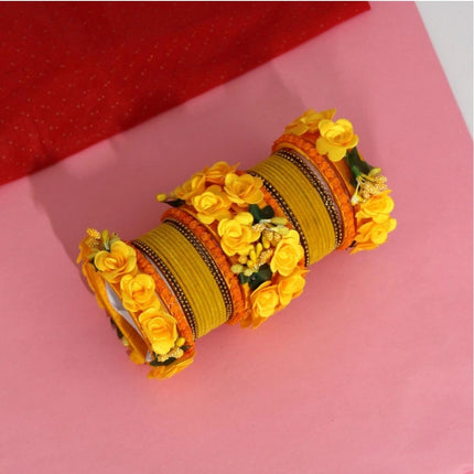 Women's Yellow Color Floral Bangles Set: 2.4