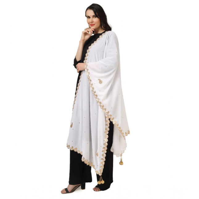 महिलाओं के लिए मखमली गोटा पट्टी दुपट्टा (सफ़ेद, लंबाई: 2.25 से 2.50 मीटर)