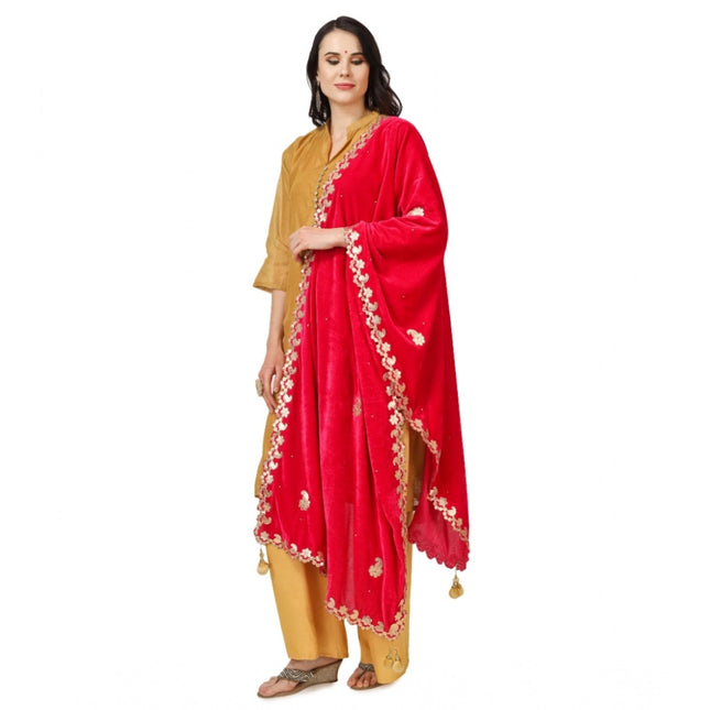 महिलाओं के लिए मखमली गोटा पट्टी दुपट्टा (गुलाबी, लंबाई: 2.25 से 2.50 मीटर)