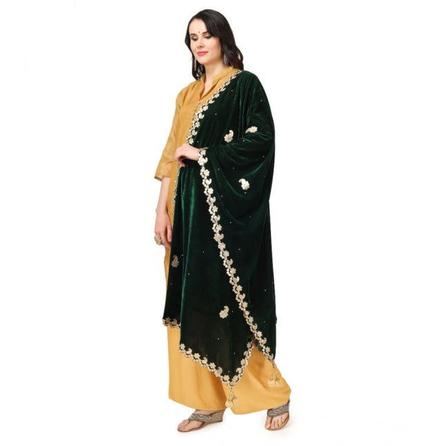 महिलाओं के लिए मखमली गोटा पट्टी दुपट्टा (हरा, लंबाई: 2.25 से 2.50 मीटर)
