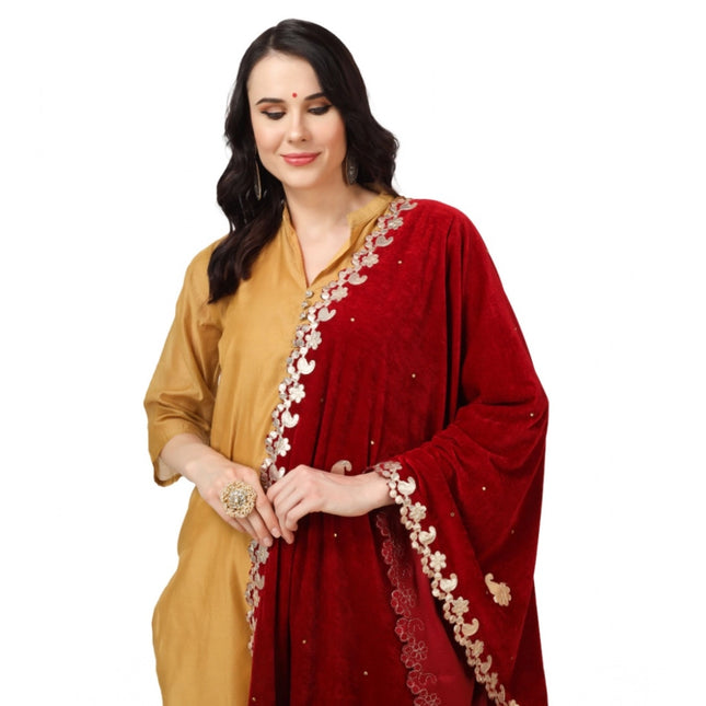 महिलाओं के लिए मखमली गोटा पट्टी दुपट्टा (मैरून, लंबाई: 2.25 से 2.50 मीटर)
