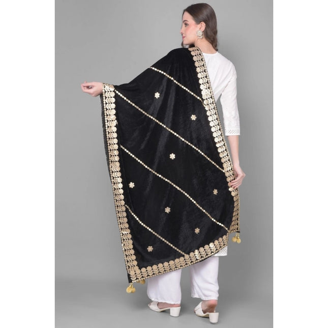 महिलाओं के लिए मखमली गोटा पट्टी दुपट्टा (काला, लंबाई: 2.25 से 2.50 मीटर)