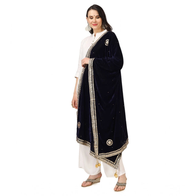 महिलाओं के लिए मखमली गोटा पट्टी दुपट्टा (नीला, लंबाई: 2.25 से 2.50 मीटर)