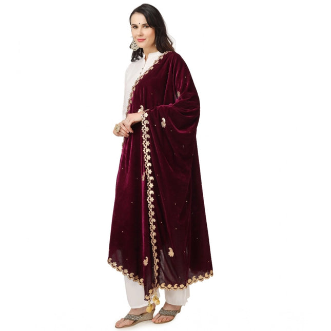 महिलाओं के लिए मखमली गोटा पट्टी दुपट्टा (बैंगनी, लंबाई: 2.25 से 2.50 मीटर)