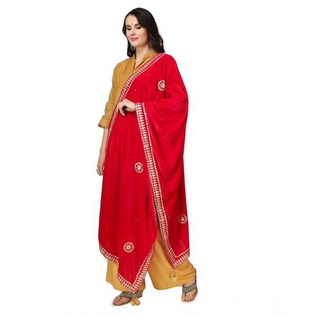 महिलाओं के लिए मखमली गोटा पट्टी दुपट्टा (गुलाबी, लंबाई: 2.25 से 2.50 मीटर)