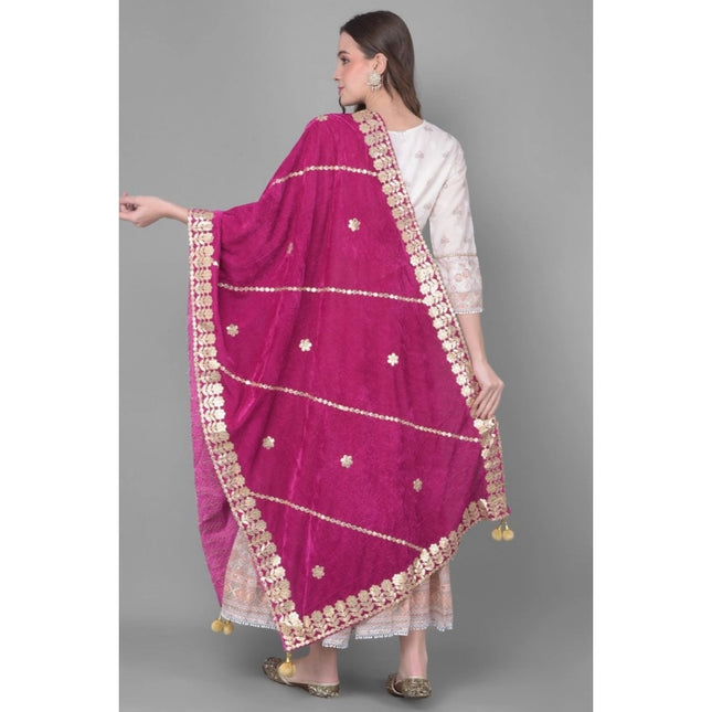 महिलाओं के लिए मखमली गोटा पट्टी दुपट्टा (बैंगनी, लंबाई: 2.25 से 2.50 मीटर)