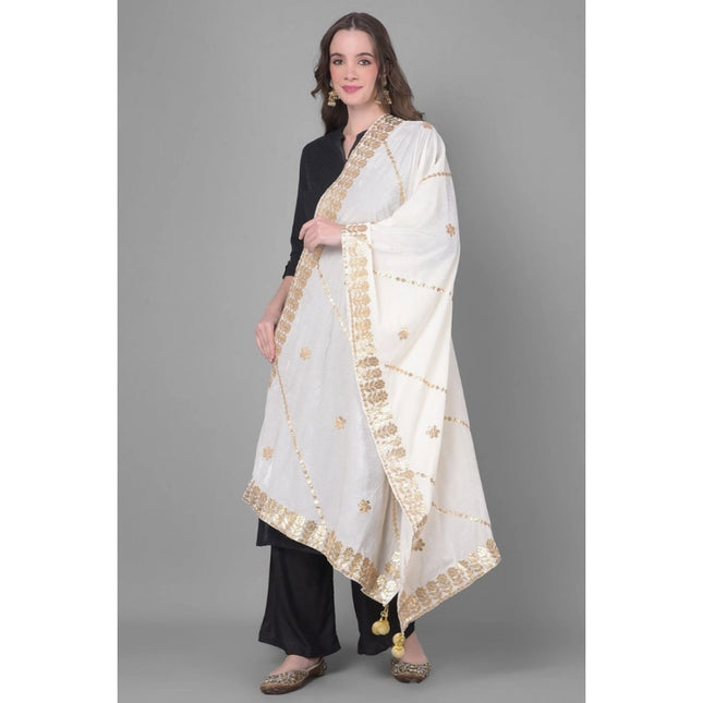 महिलाओं के लिए मखमली गोटा पट्टी दुपट्टा (सफ़ेद, लंबाई: 2.25 से 2.50 मीटर)