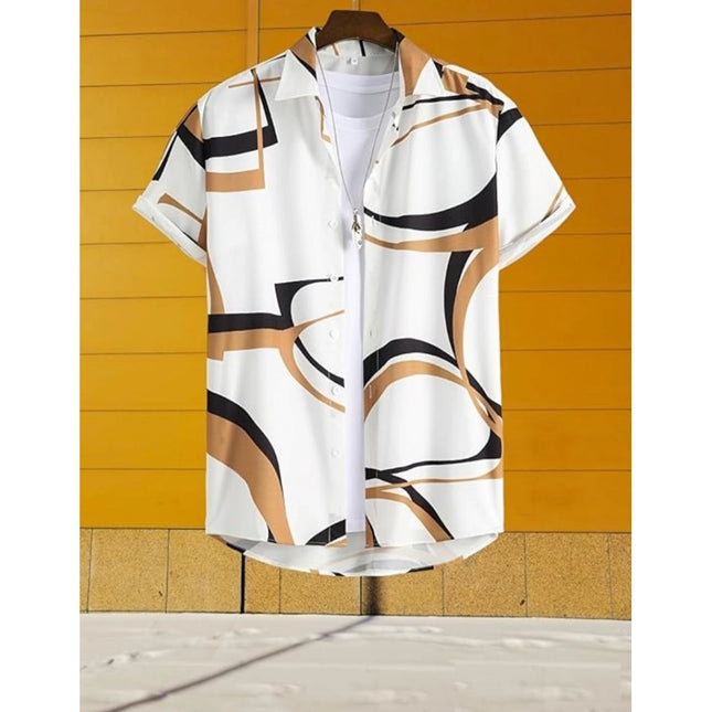 Men's Lycra Printed Half Sleeve Shirt and Shorts Set (White Gold)