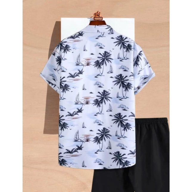 Men's Lycra Printed Half Sleeve Shirt and Shorts Set (White)
