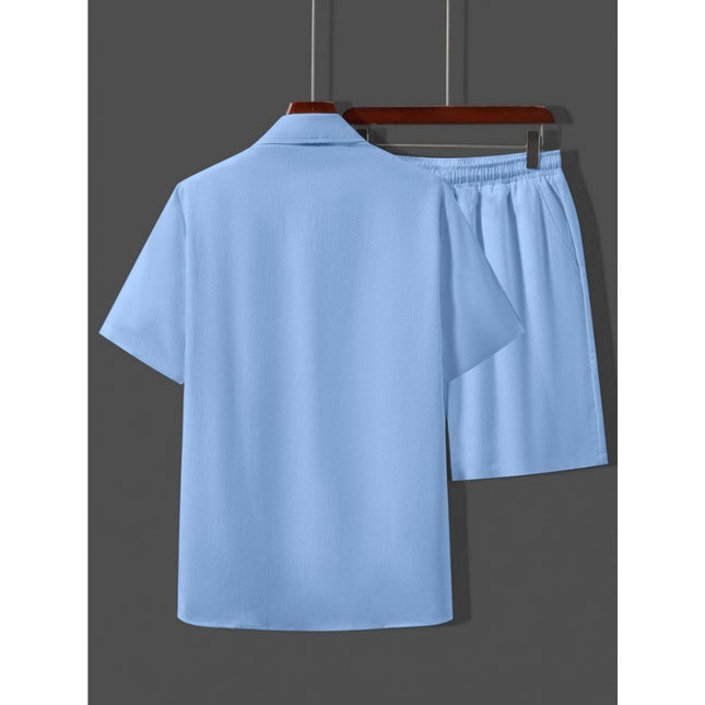 Men's Popcon Solid Half Sleeve Shirt and Shorts Set (Sky Blue)