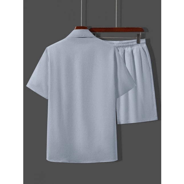 Men's Popcon Solid Half Sleeve Shirt and Shorts Set (Light Blue)