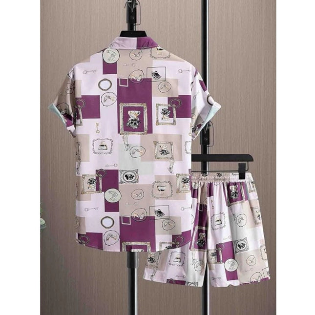 Men's Lycra Printed Half Sleeve Shirt and Shorts Set (Wine)