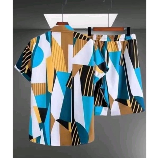 Men's Lycra Printed Half Sleeve Shirt and Shorts Set (Blue )