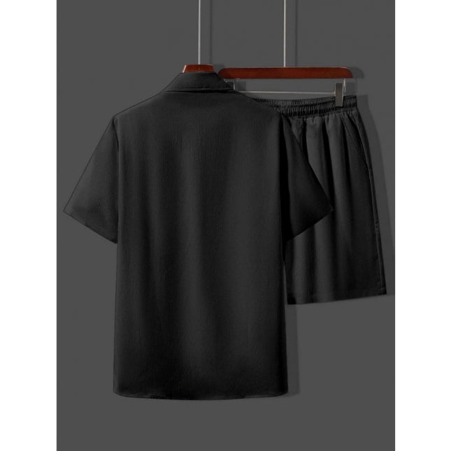 Men's Popcon Solid Half Sleeve Shirt and Shorts Set (Black)