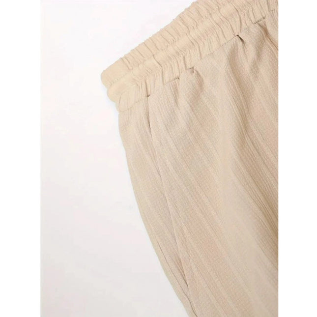 Men's Popcon Striped Half Sleeve Shirt and Shorts Set (Cream)